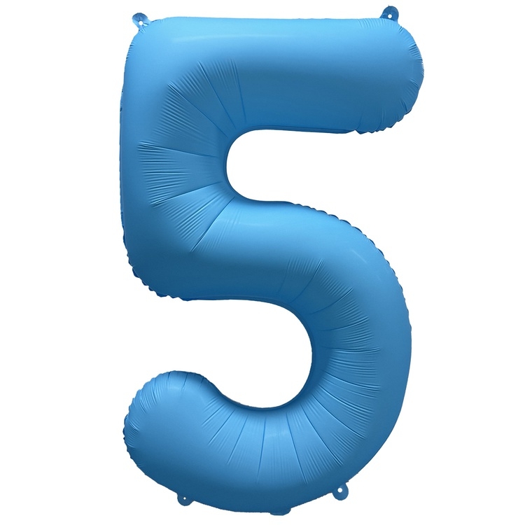 Шар Цифра "5" Неон Голубой / Blue (в упаковке)  
