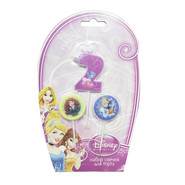 Свечи для торта (цифра 2, медальоны 2шт) Дисней Принцессы