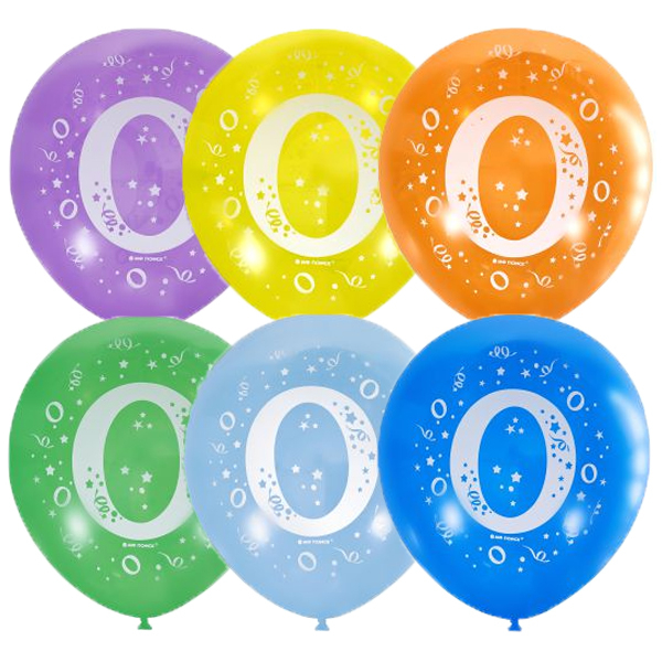 Шар Цифра "0", Ассорти Пастель+Декоратор (шелк) 2 ст